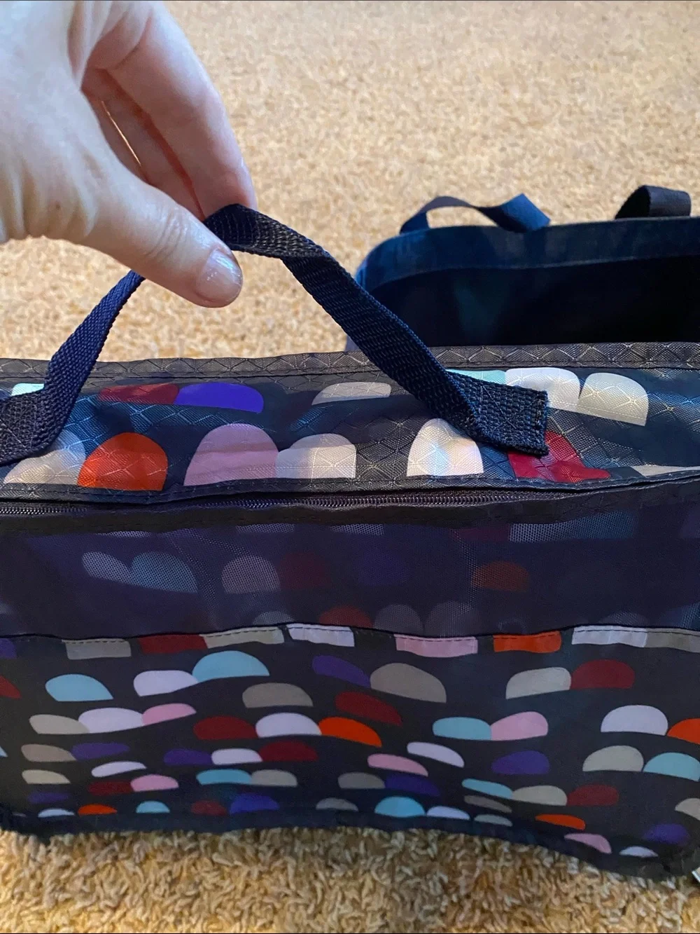 thirty-one Navy Tote with Multicolor Semi-Circle Pattern Storage Bag + bonus bag